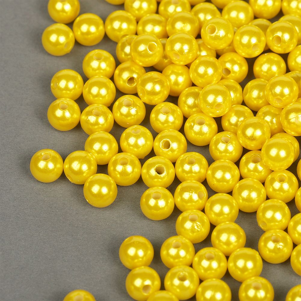 Бусины пластик (перламутр) ⌀8 мм, цв.A08 лимон, уп.500г (2130 шт), Magic4Hobby