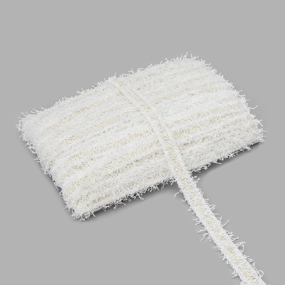 Тесьма отделочная твидовая 25 мм / 41.14 метра, с люрексом, белый/золото, 3Al280