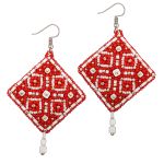 Набор для вышивания бисером Klart, серьги квадратные Красный орнамент, 4,5х4,5 см