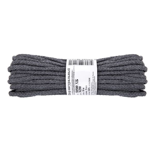 Шнур круглый х/б ⌀5.0 мм, 10 м, 290 серый, Gamma 5В500 ХБ