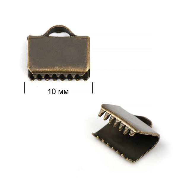 Наконечник-зажим с ушком для стропы металл 10 мм, цв.4 бронза, уп. 50 шт