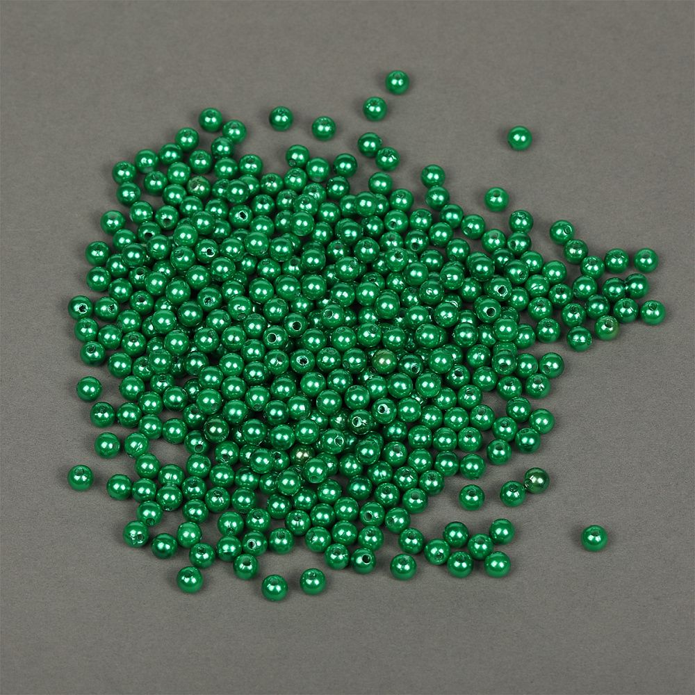 Бусины пластик (перламутр) ⌀6 мм, цв.035 изумруд, уп.50г (483 шт), Magic4Hobby