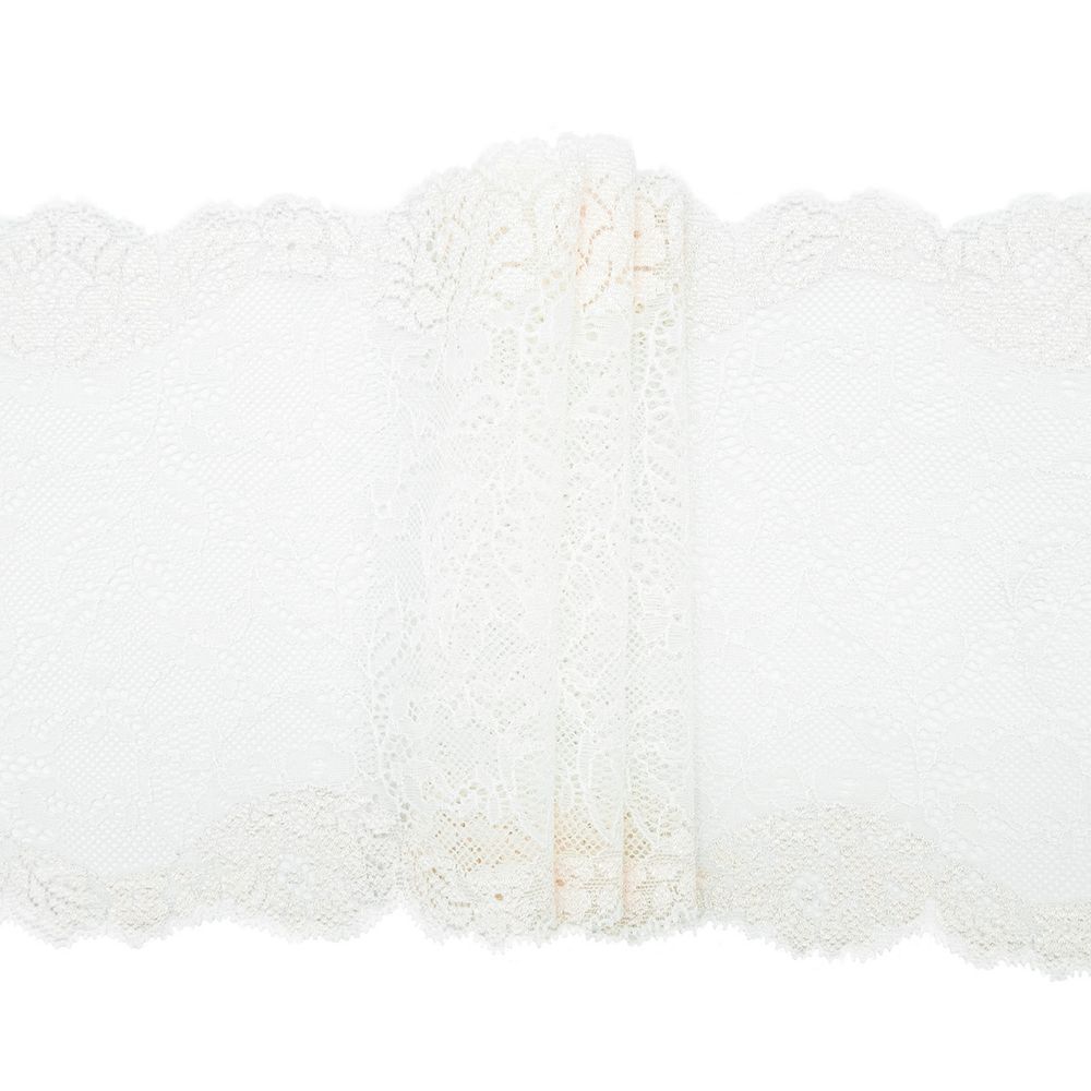 Кружево бельевое эластичное 170 мм / 10 м, белый с розовым