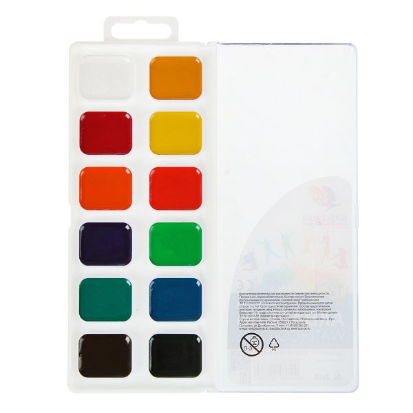 Краска акварель Классика 12 цветов без кисти, европодвес
