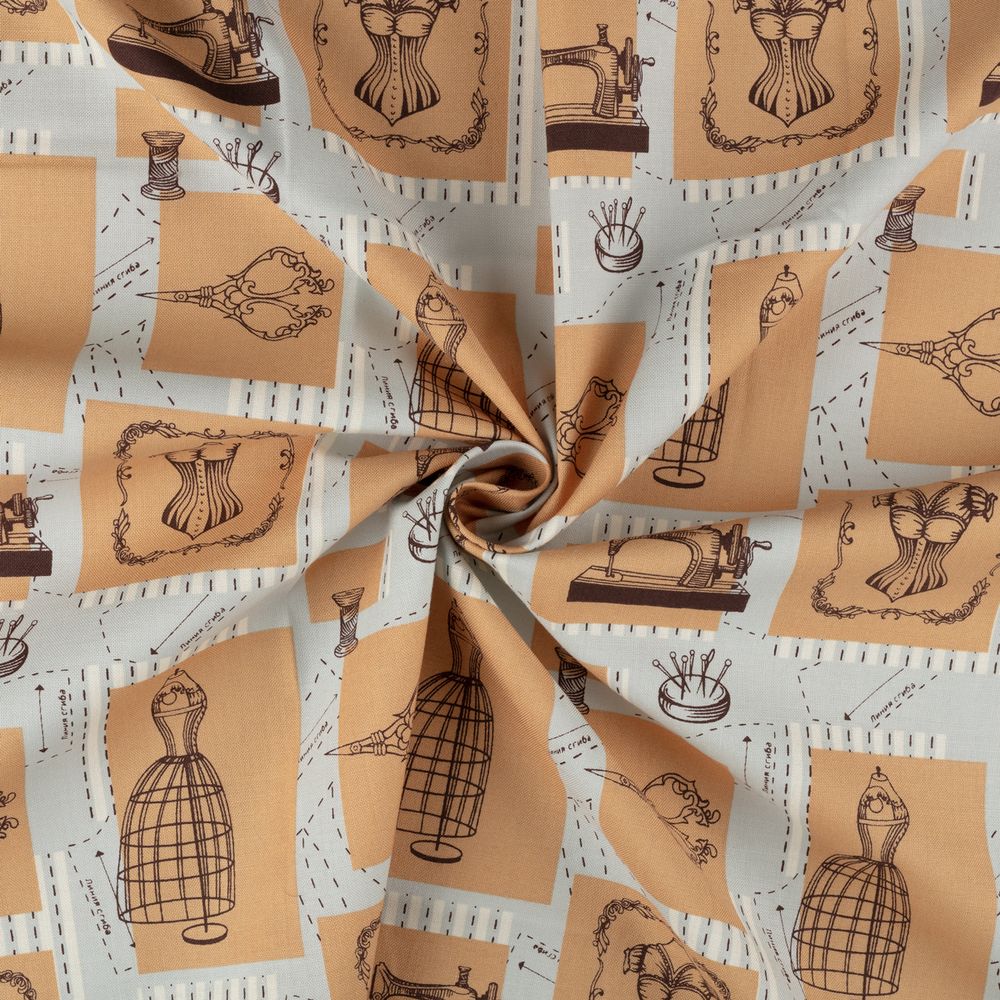 Ткань для пэчворка Peppy Век моды, рулон 112 см / 5 метров, ВМ-01 Панель серый, Peppy