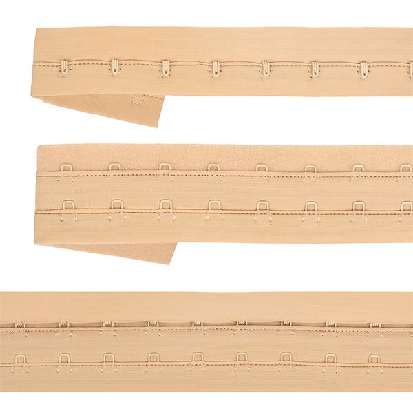 Застежки для бюстгальтера текстильные на мягкой ленте (2 ряда) 40 мм / 5 метров, шаг 15 мм, 01 бежевый