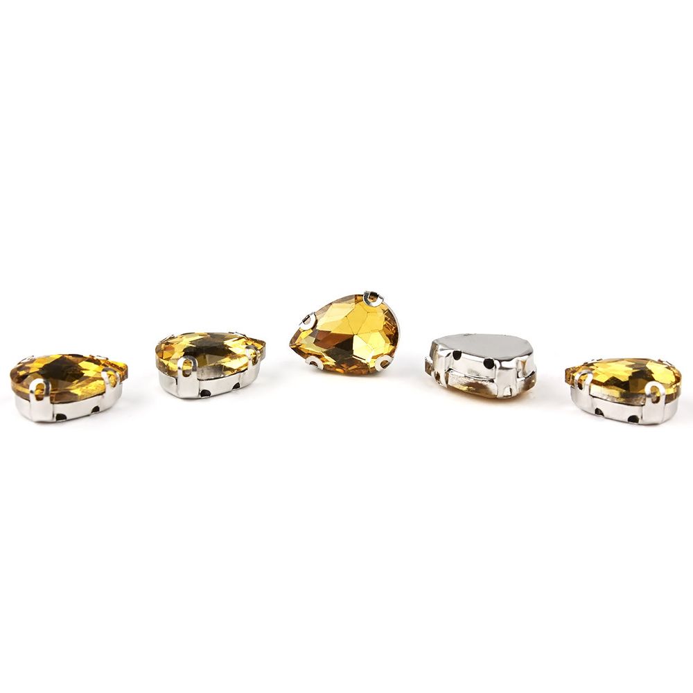 Хрустальные стразы в цапах формы капля, желтый 10х14 мм, 5 шт., АЦ004НН1014