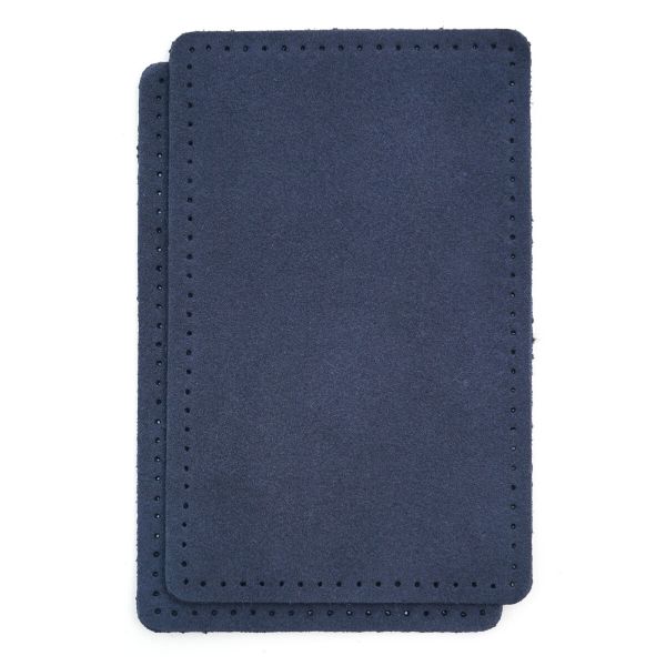 Заплатки пришивные из замши, прямоугольник 8х12,7см с перфорацией, 2 шт, 100% кожа, 22 темно-синий, 59123