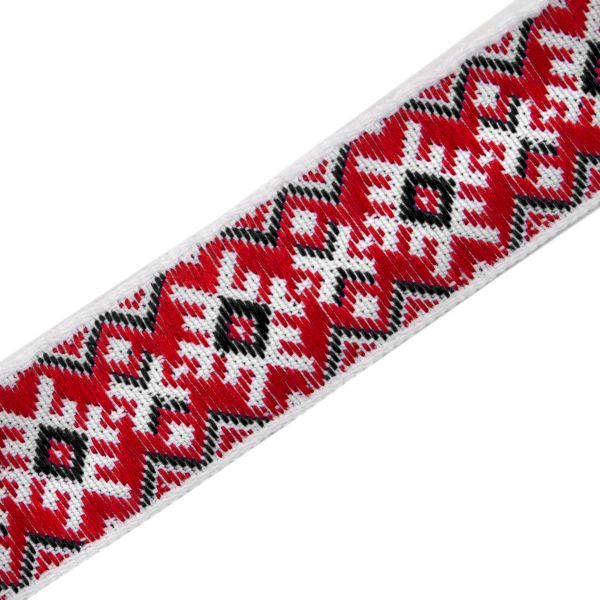 Лента (тесьма) жаккардовая 18.0 мм / 25±1 метров, Славянский орнамент Оберег, рис.9651 (2 белый/красный/черный) С3771Г17