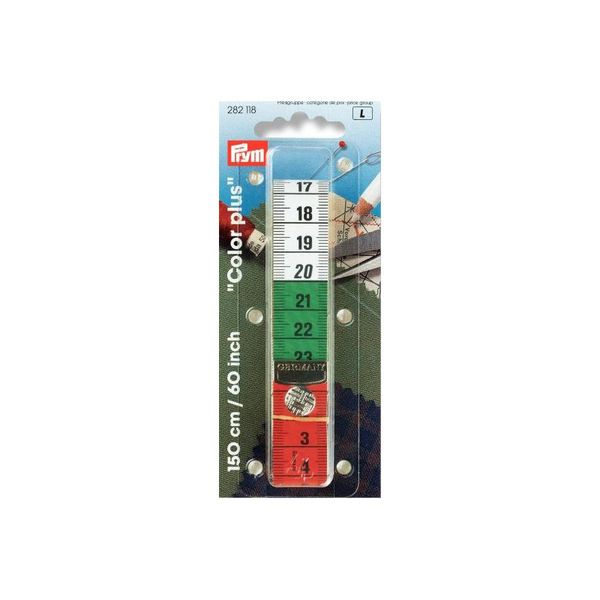 Сантиметр с кнопкой 150 см, 1 шт, 1 шт, шкала в см, и дюймах, Prym Color Plus 282118