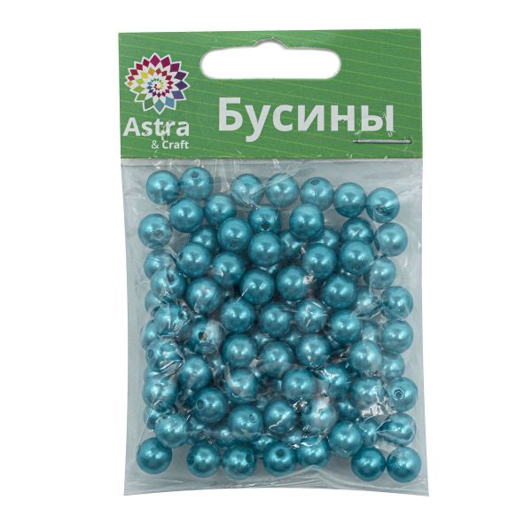 Бусины пластик (жемчуг) ⌀8 мм, 25 г, Astra&Craft, 029 NL бирюза