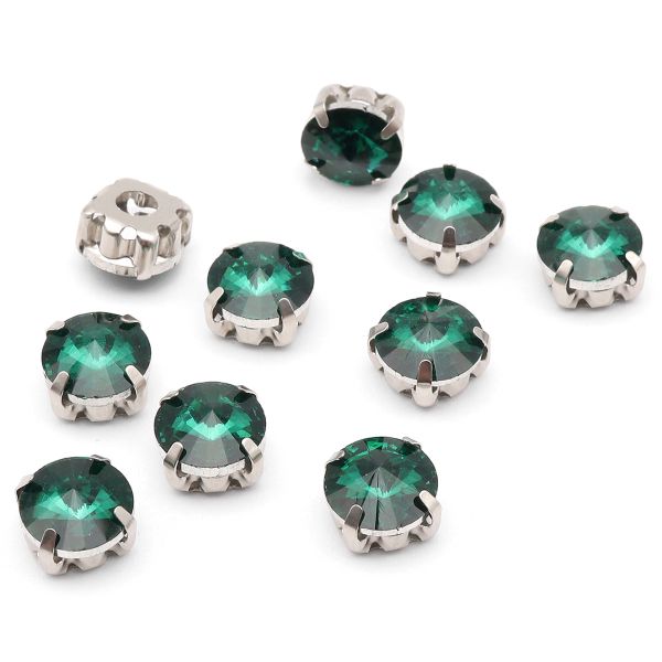 Хрустальные стразы в цапах круглой формы, изумрудный 8 мм, 10 шт. Astra&Craft, РЦ015НН8