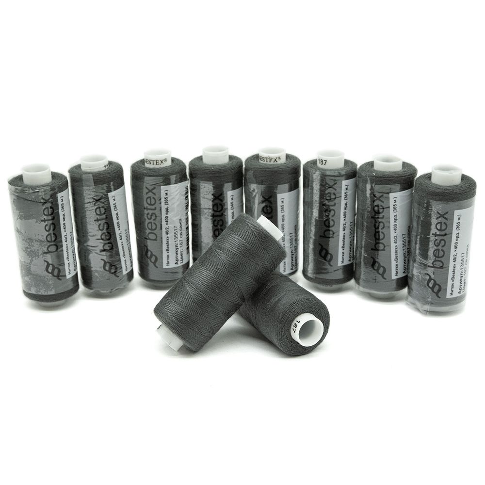 Нитки швейные бытовые Bestex 40/2, 365 м (400 ярд) / 10 кат., 187 графитовый