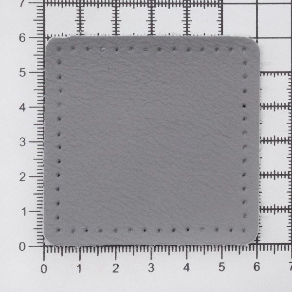 Заплатки пришивные из кожи, квадрат 6см с перфорацией, 2 шт, 100% кожа, 07 серый, 9112