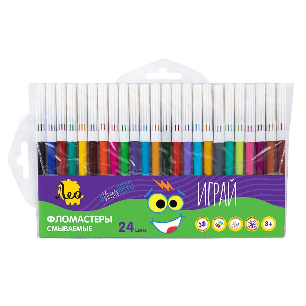 Фломастеры смываемые 24 цв, Лео LPFPW-24