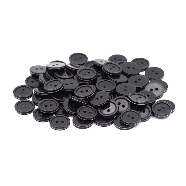 Пуговицы 2 прокола 24L (15мм), пластик (Blk-02 черный), 72 шт, CN 2807