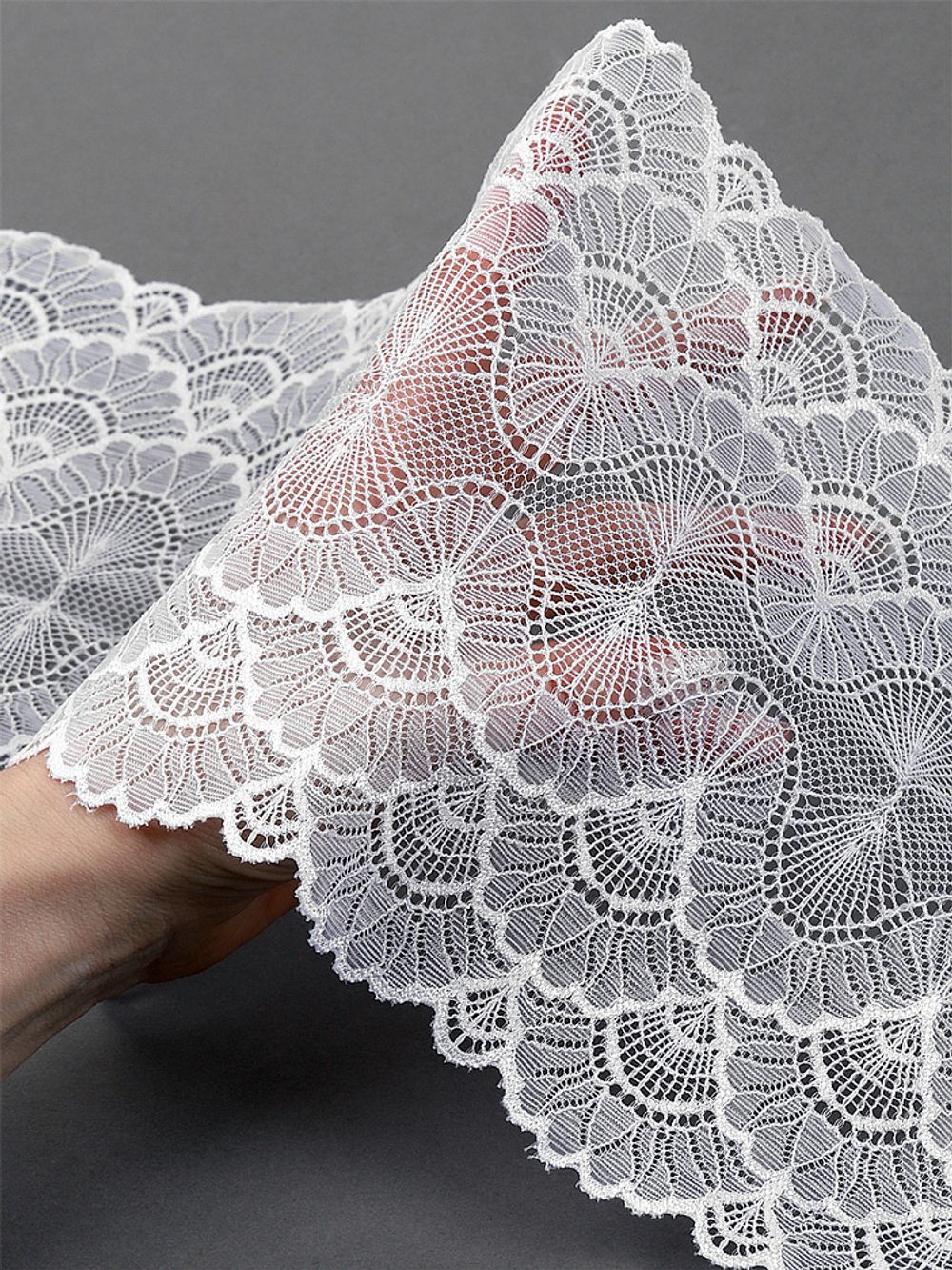 Кружево бельевое эластичное 195 мм / 2.7 м, 8034, цв.004 белый, Kruzhevo