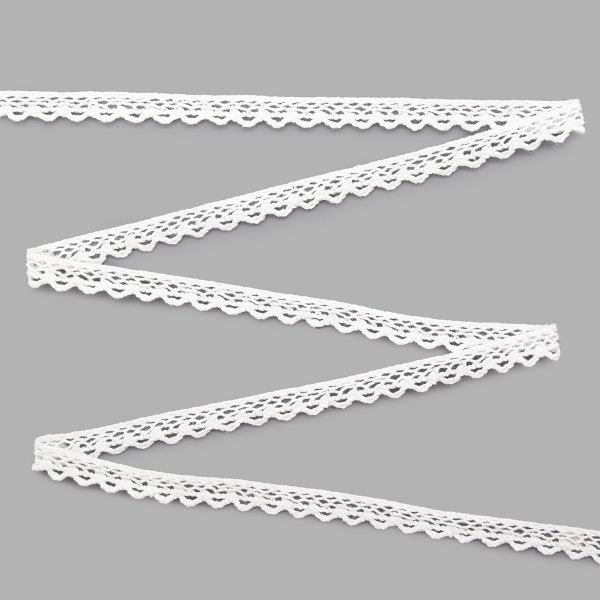 Кружево вязаное (тесьма) 10 мм / 50 метров, 02 белый
