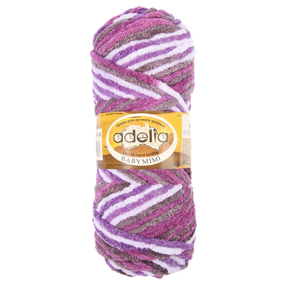 Пряжа Adelia Baby Mimi / уп.5 мот. по 100г, 80м, 08 св.серый-т.фиолетовый-серо-фиолетовый-св.сиреневый