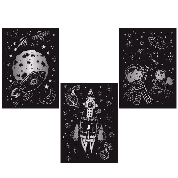 Набор для творчества Гравюра мини Космос (серебро), 10х15 см, 1х3 шт, Hobbius GHPM-07