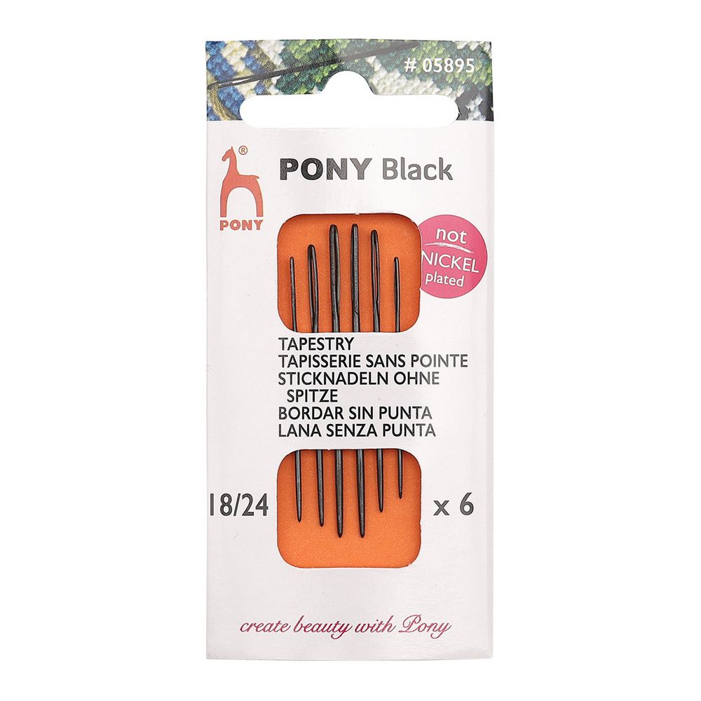Иглы ручные гобеленовые Tapestry BLACK №18-24, 6 шт, PONY, 05895