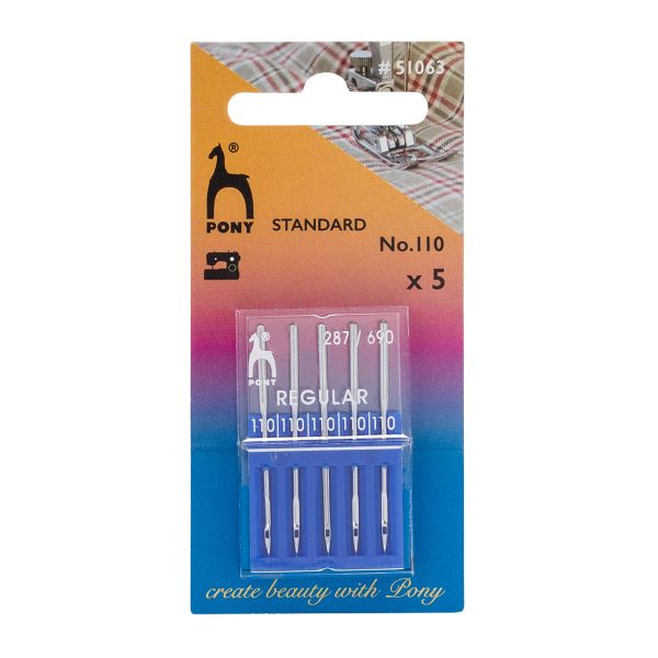 Иглы для промышленных швейных машин универсальные 287/690, №110 с круглой колбой, 5 шт, Pony, 51063