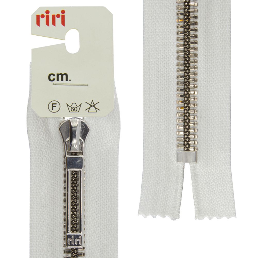 Молния металл RIRI Т6 (6 мм) Ni, слайд.Stab, н/раз., 16 см, цв. тесьмы 2101, белый, упак. 5 шт /TOS/