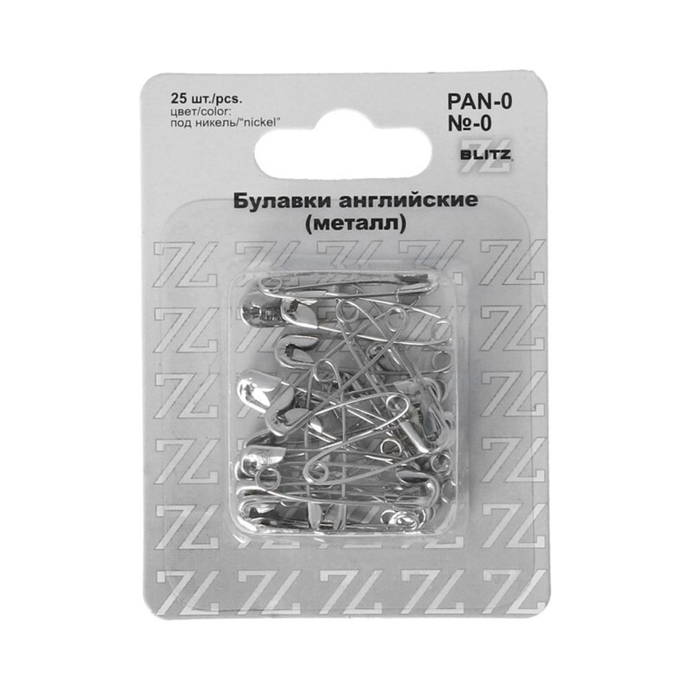 Булавки английские 28 мм, №0, под никель железо, 25 шт, Blitz PAN-0, УЦЕНКА