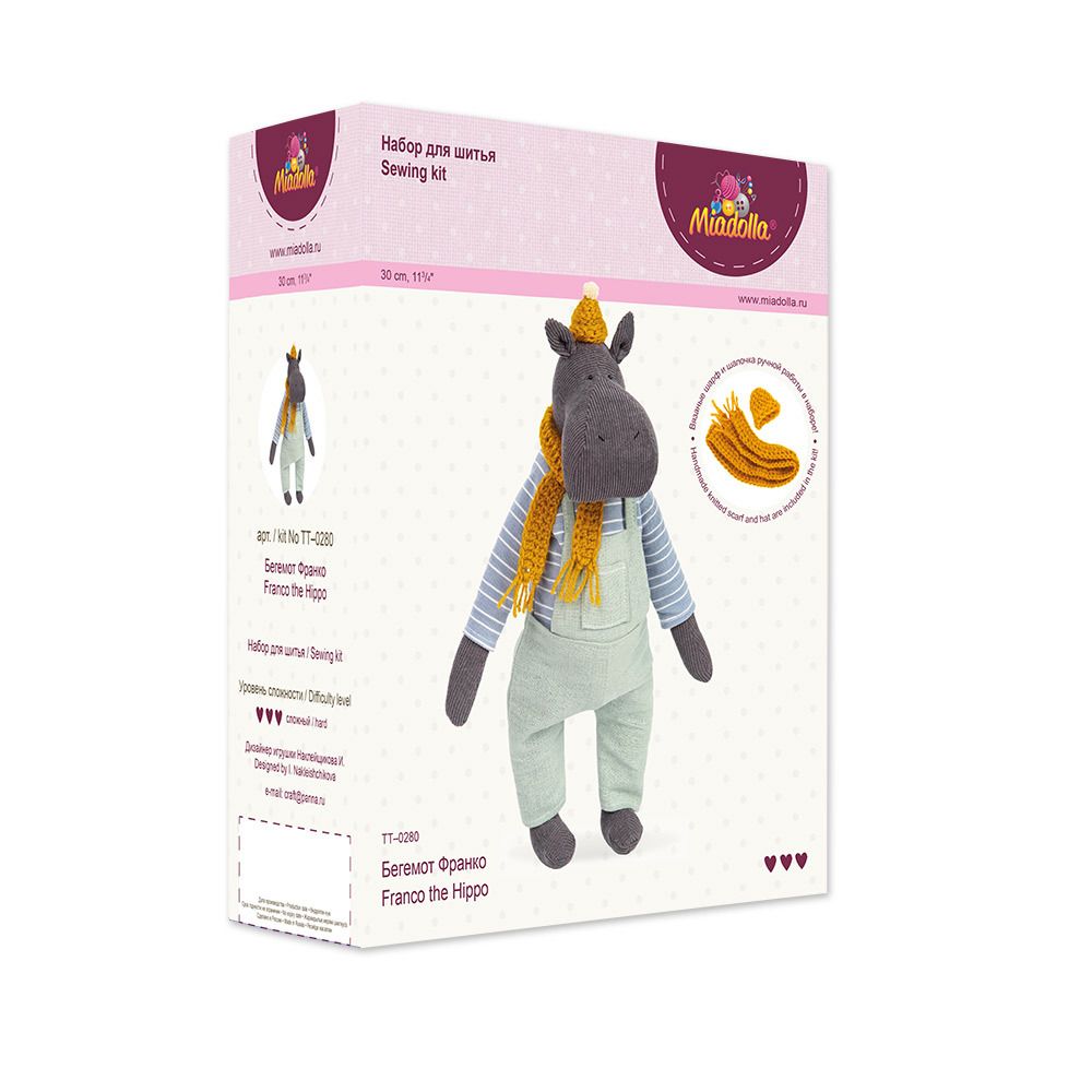 Набор для шитья игрушки Бегемот Франко 30 см, Miadolla TT-0280