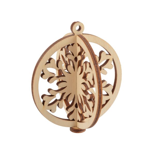Заготовка из фанеры Подвеска объемная Шар ⌀7 см, толщ. 0.3 см, 2 снежинка, Mr.Carving, КЛ-44
