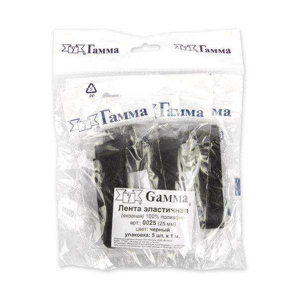 Резинка вязаная 25.0 мм / 5х1 метров, черный, Gamma 0025