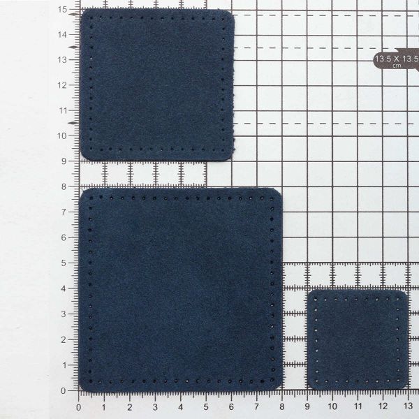 Набор заплаток пришивных из замши, квадрат 4см, 6см и 8см, с перфорацией, 3 шт, 100% кожа (22 темно-синий), 59402