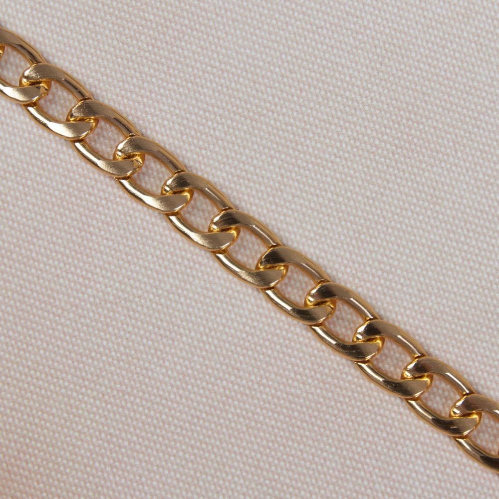 Цепочка для сумки с карабинами алюм 120см 9х14мм плоская золотой