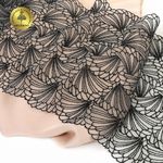 Кружево на сетке (вышитое) 225 мм, T93, цв.айвори+черный, 6м, Kruzhevo