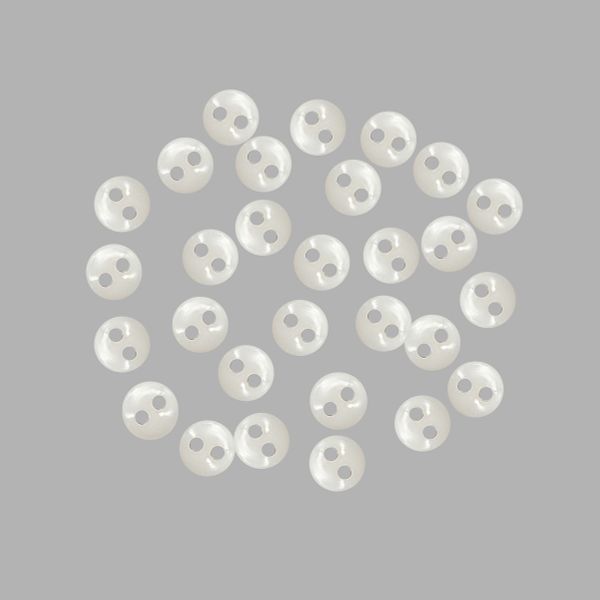 Украшения декоративные пуговицы Мини 2 прокола, 6мм, 50 шт ± 2 шт пластик, цв.белый