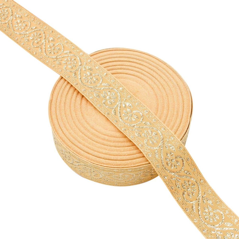 Лента (тесьма) жаккардовая 32.0 мм / 25±1 метров, с метанитом рис. 9819, желтый/золото, С3104Г17