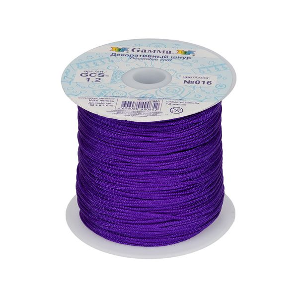 Шнур декоративный для плетения ⌀1.2 мм, 50 м, цв. 016 фиолетовый, Gamma GCS-1.2