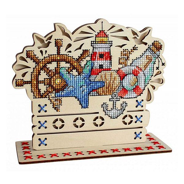 Набор для вышивания нитками МП Студия, на дереве Морские сокровища 13х15 см