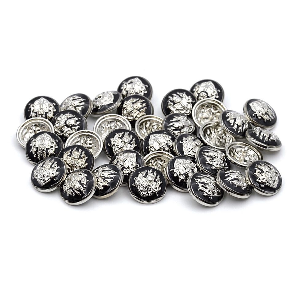 Пуговицы на ножке 28L (18мм), металл (Black/S черный с серебром), 36 шт, ME 645