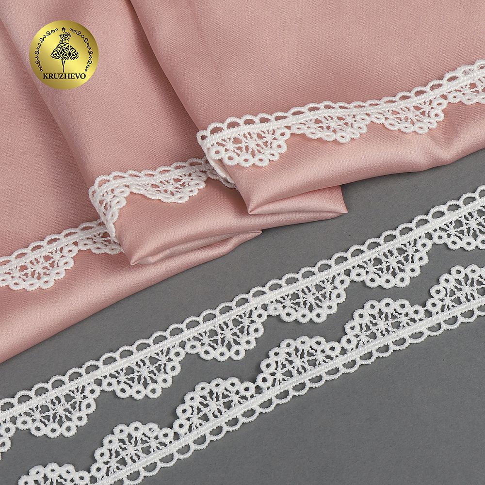 Кружево гипюр (плетёное) 17 мм 0459 цв.01 белый уп.27м, Kruzhevo