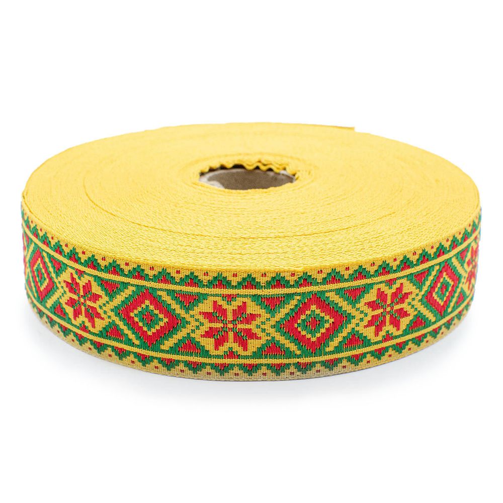Лента (тесьма) жаккардовая 32.0 мм / 25±1 метров, рис. 9472 желтый/красный/зеленый, С1853Г17