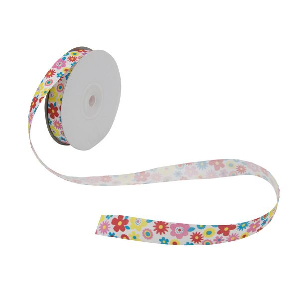 Лента атласная с рисунком 15.0 мм / 22.86±1 метров, Цветы, Globus