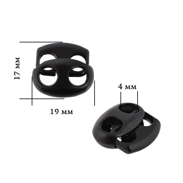 Фиксатор (зажим) для шнура металл 2 отв., 17х19 мм, (in ⌀4 мм), OR.0305-5353, цв. мат.черный, уп. 100 шт