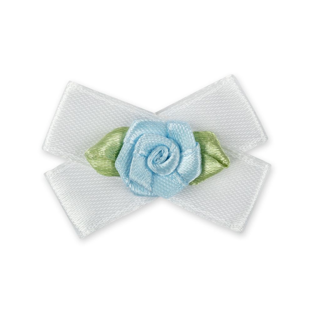 Цветок розочка атласная на банте Blitz 17, 10 шт, 18 голубой-белый