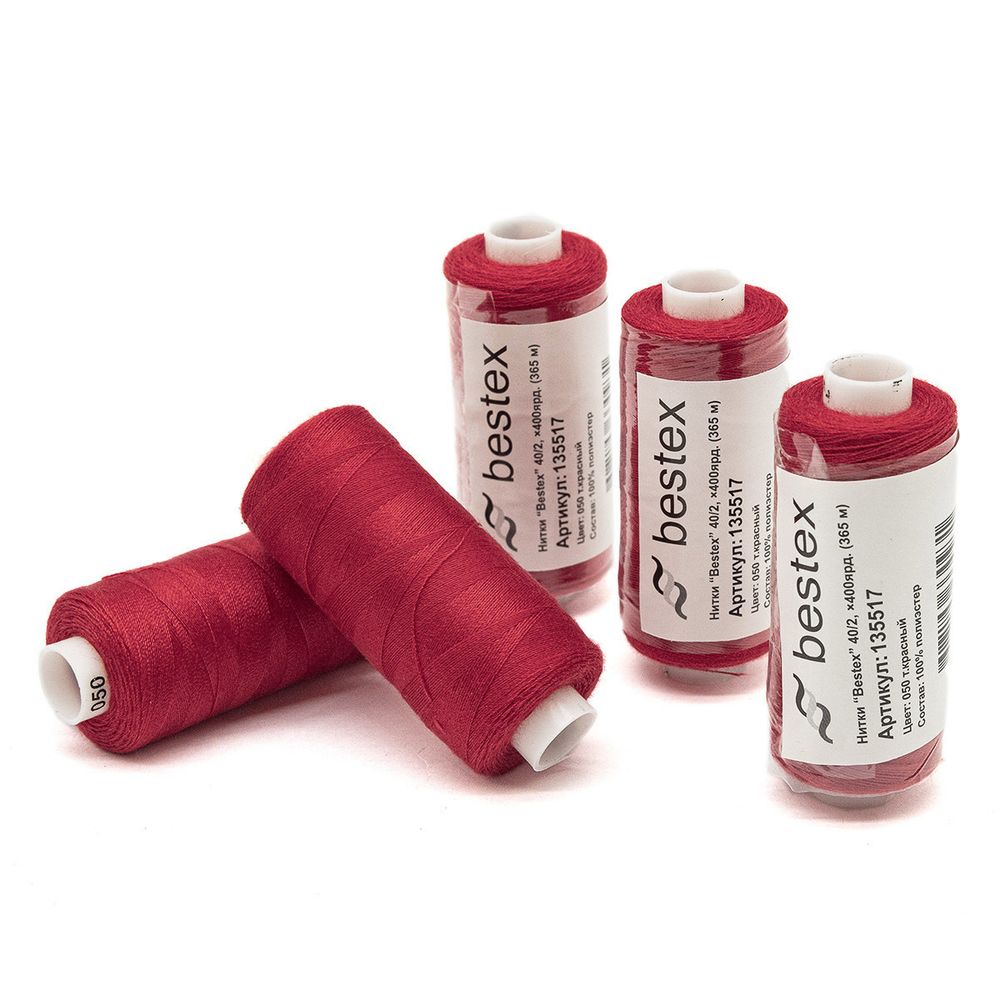 Нитки швейные бытовые Bestex 40/2, 365 м (400 ярд) / 10 кат., 050 светло-красный