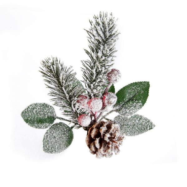 Веточка декоративная хвойная с шишкой и ягодами 26 см, 3 шт, 01, Blumentag