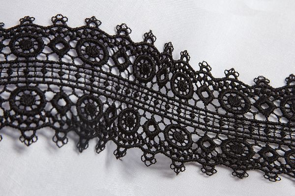 Кружево гипюр (плетёное) 60 мм / 10 м, черный, Gamma GGM-6003