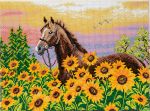 Алмазная (кристальная) мозаика Фрея ALPD-112, на подрамнике Лошадь в подсолнухах, 40х30 см