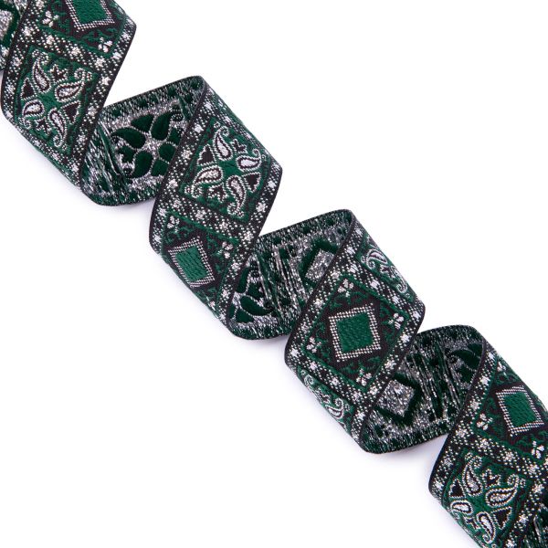 Лента (тесьма) жаккардовая 25.0 мм / 10±0.5 метров, черный/зеленый, Gamma TRJ-119(46)