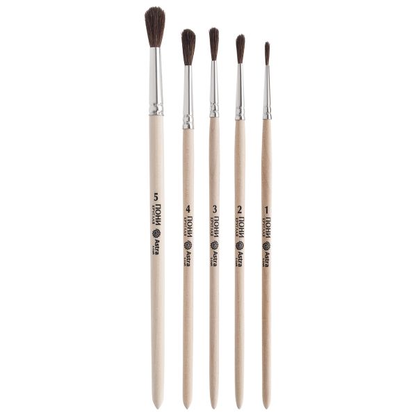 Набор кистей №1, пони (круглая №1, 2, 3, 4, 5), 5 штук, Astra&Craft